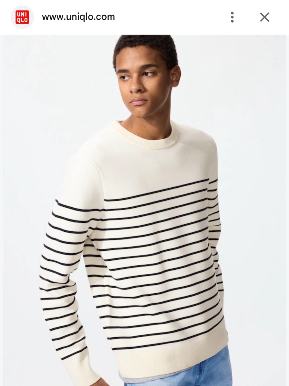 Uniqlo Cream and Navy Striped Crewneck Sweater